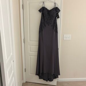 Beautiful Charcoal Off-Shoulder Gown